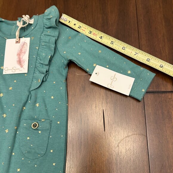 NWT Jessica Simpson Green Romper w/Gold Stars Size 3-6 Months - Picture 12 of 14